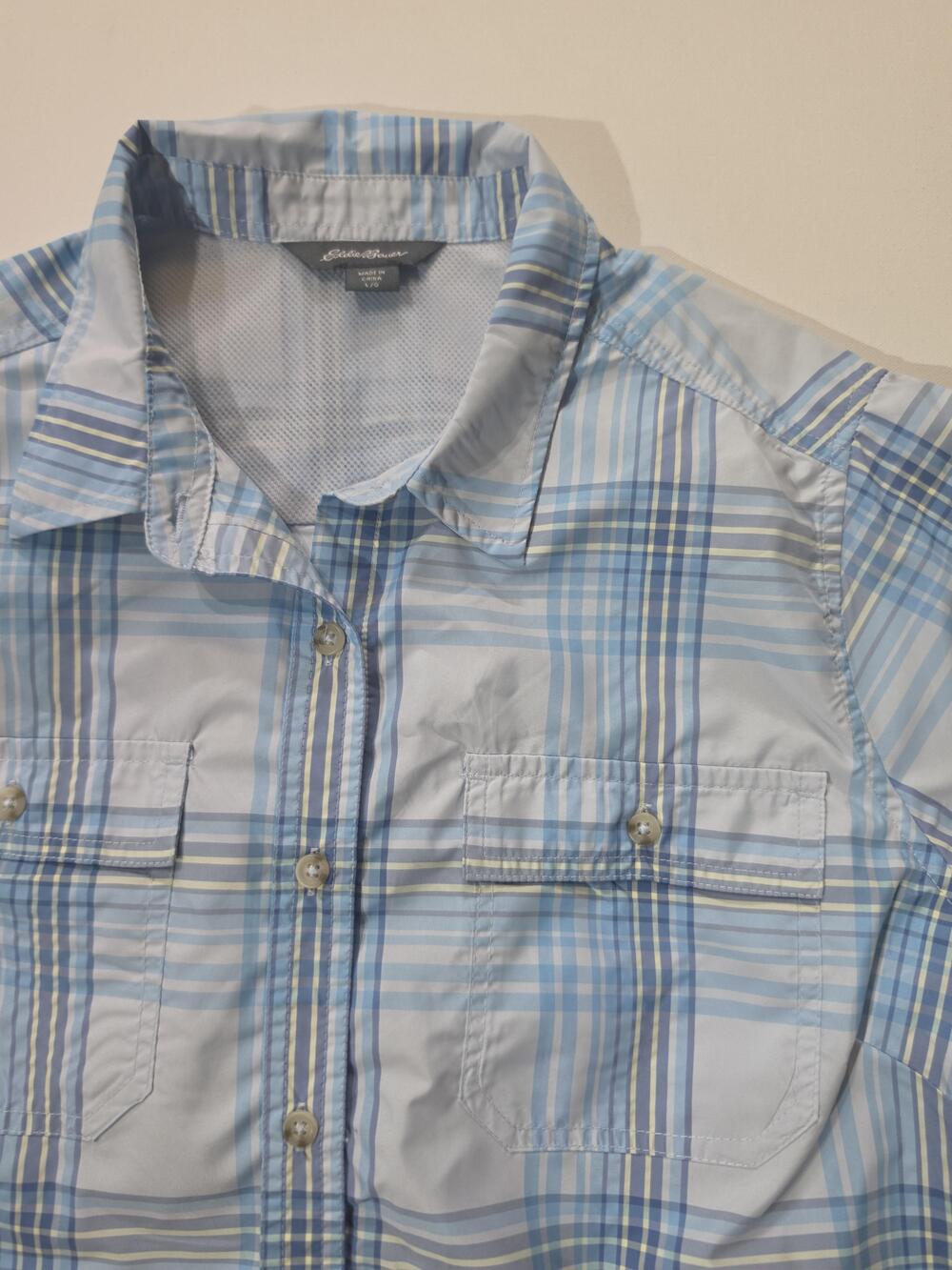 Eddie Bauer Shirt Womens L Blue Gray Plaid Button Up Microfiber Quick Dry - Picture 5 of 6